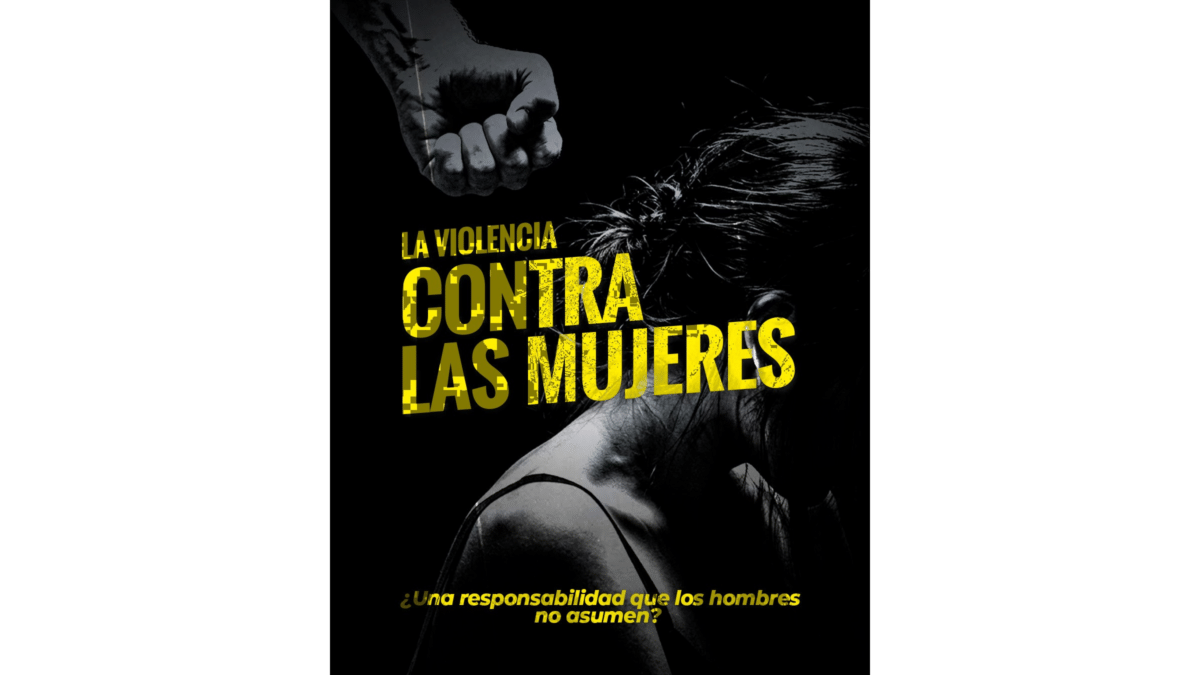 Pieza gráfica del artículo La violencia contra las mujeres: ¿Una responsabilidad que los hombres no asumen? que muestra la silueta de una mujer y un puño cerrado con el titular La violencia contra las mujeres